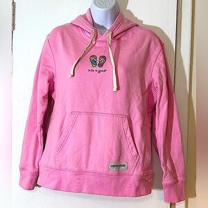 Life Is Good Hoodie With Tie Dye Flip Flop Motif On Front. Woman’s Size Small